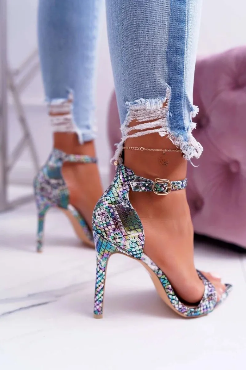 Sandały Na Obcasie>Boto Sandały Na Szpilce Z Wężowym Wzorem Lu Boo Zielone