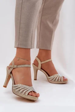 Best D&A Sandały Na Szpilce Ze Zdobieniem I Brokatem MR1038-33 Złote Złoty