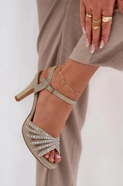 Best D&A Sandały Na Szpilce Ze Zdobieniem I Brokatem MR1038-33 Złote Złoty