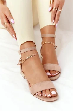 Sandały Na Obcasie|Sandały Płaskie></noscript>Buty damskie Vinceza Sandały Na Złotym Obcasie Vinceza 21-17119 Beżowe