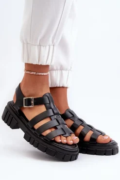 Outlet Boto Sandały Rzymianki Damskie Czarne Rosarose Czarny