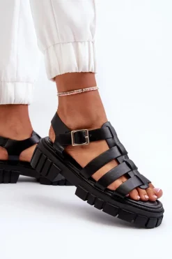 Outlet Boto Sandały Rzymianki Damskie Czarne Rosarose Czarny