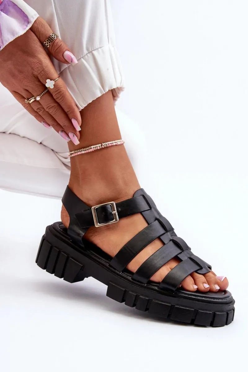 Outlet Boto Sandały Rzymianki Damskie Czarne Rosarose Czarny