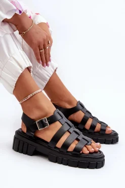 Outlet Boto Sandały Rzymianki Damskie Czarne Rosarose Czarny