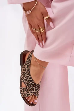 Sandały Płaskie></noscript>Zazoo Sandały Skórzane Damskie Panterka Brązowe 40407 Brązowy