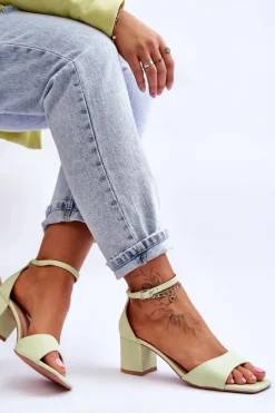 Sandały Na Obcasie>Boto Sandały Skórzane Na Niskim Obcasie Jasnozielone Whitney