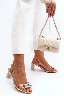 Best Damskie buty S.Barski Sandały Transparentne Na Obcasie Złote S.Barski MR1037-43 Złoty