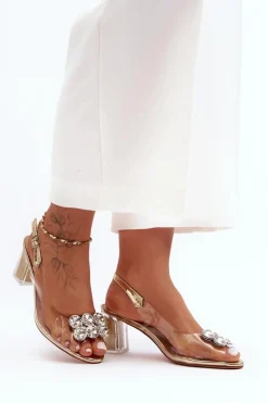 Best Damskie buty S.Barski Sandały Transparentne Na Obcasie Złote S.Barski MR1037-43 Złoty