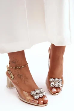Best Damskie buty S.Barski Sandały Transparentne Na Obcasie Złote S.Barski MR1037-43 Złoty