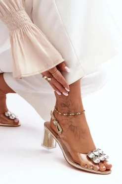 Best Damskie buty S.Barski Sandały Transparentne Na Obcasie Złote S.Barski MR1037-43 Złoty