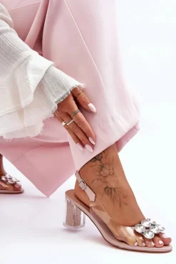 Hot Damskie buty S.Barski Sandały Transparentne Na Obcasie Różowe S.Barski MR1037-43