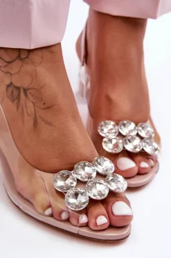 Hot Damskie buty S.Barski Sandały Transparentne Na Obcasie Różowe S.Barski MR1037-43