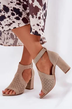 Sandały Na Słupku|Sandały Na Obcasie><noscript><img width=