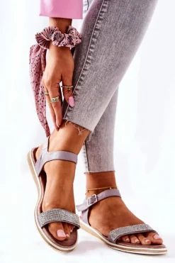 Discount Damskie buty S.Barski Sandały Z Cyrkoniami S.Barski 701-18 Szare