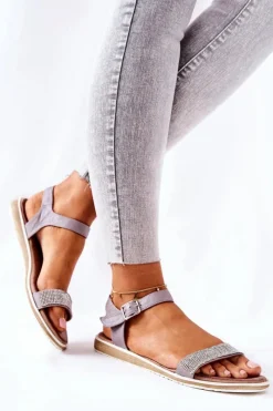 Discount Damskie buty S.Barski Sandały Z Cyrkoniami S.Barski 701-18 Szare