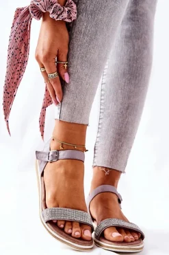 Discount Damskie buty S.Barski Sandały Z Cyrkoniami S.Barski 701-18 Szare