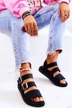 Sandały Z Klamrą Czarne Reese Damskie Sandały Gumowe|Sandały Płaskie