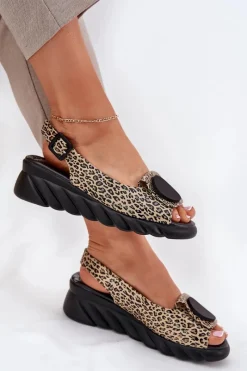 Sandały Na Koturnie>Artiker Sandały Z Naturalnej Skóry Na Koturnie 56C2186 Panterka