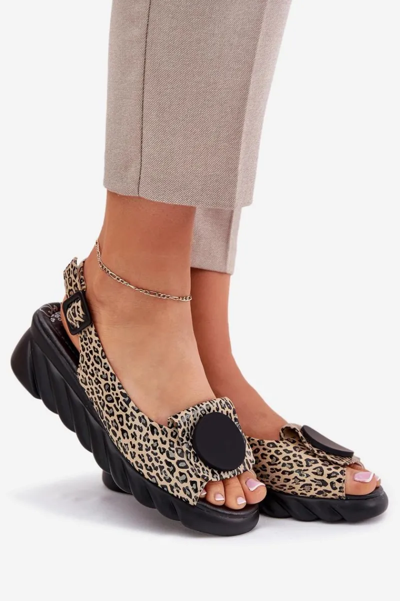 Sandały Na Koturnie>Artiker Sandały Z Naturalnej Skóry Na Koturnie 56C2186 Panterka