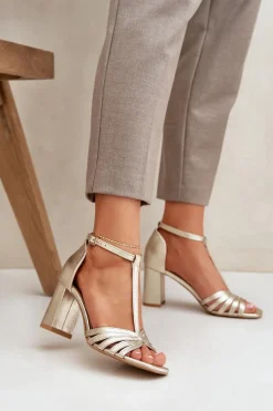 Sale Laura Messi Sandały Z Naturalnej Skóry Na Słupku 2766