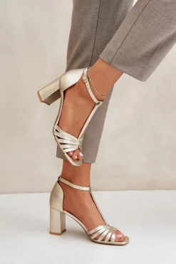 Sale Laura Messi Sandały Z Naturalnej Skóry Na Słupku 2766