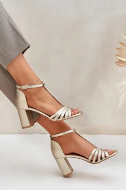 Sale Laura Messi Sandały Z Naturalnej Skóry Na Słupku 2766