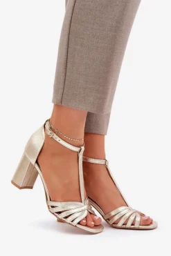 Sale Laura Messi Sandały Z Naturalnej Skóry Na Słupku 2766