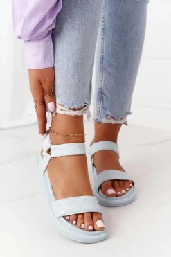 Hot Boto Sandały Z Pikowaniem Na Platformie Niebieskie Turn Around