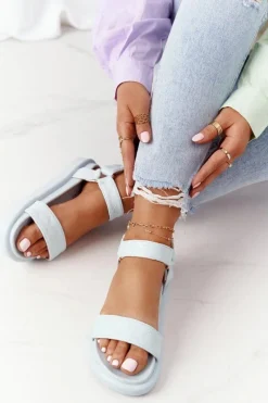 Hot Boto Sandały Z Pikowaniem Na Platformie Niebieskie Turn Around