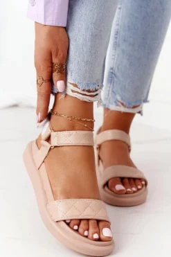 Sandały Gumowe|Sandały Płaskie>Boto Sandały Z Pikowaniem Na Platformie Beżowe Turn Around