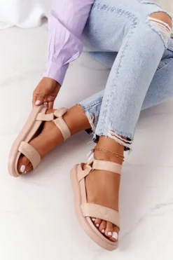 Sandały Gumowe|Sandały Płaskie>Boto Sandały Z Pikowaniem Na Platformie Beżowe Turn Around