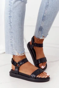 Hot Sandały Z Pikowaniem Na Platformie Czarne Turn Around Damskie Sandały Gumowe|Sandały Płaskie