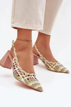 Sandały Na Słupku|Sandały Na Obcasie>Boto Sandały Z Plecionką Na Słupku Różowe Ebina