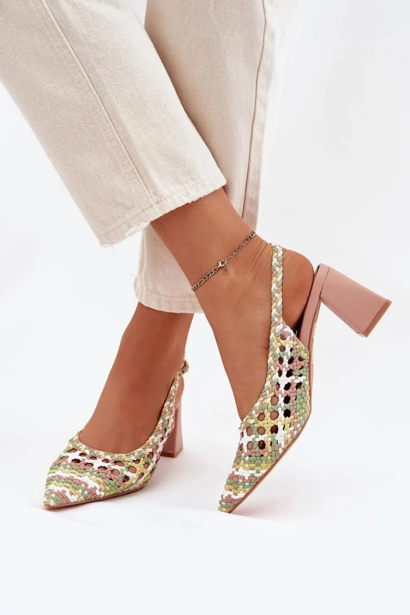 Sandały Na Słupku|Sandały Na Obcasie>Boto Sandały Z Plecionką Na Słupku Różowe Ebina