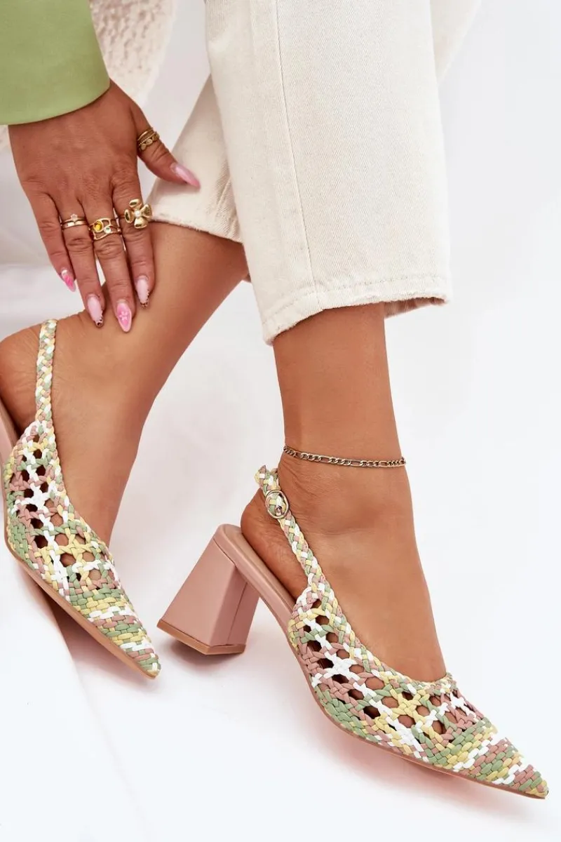 Sandały Na Słupku|Sandały Na Obcasie>Boto Sandały Z Plecionką Na Słupku Różowe Ebina