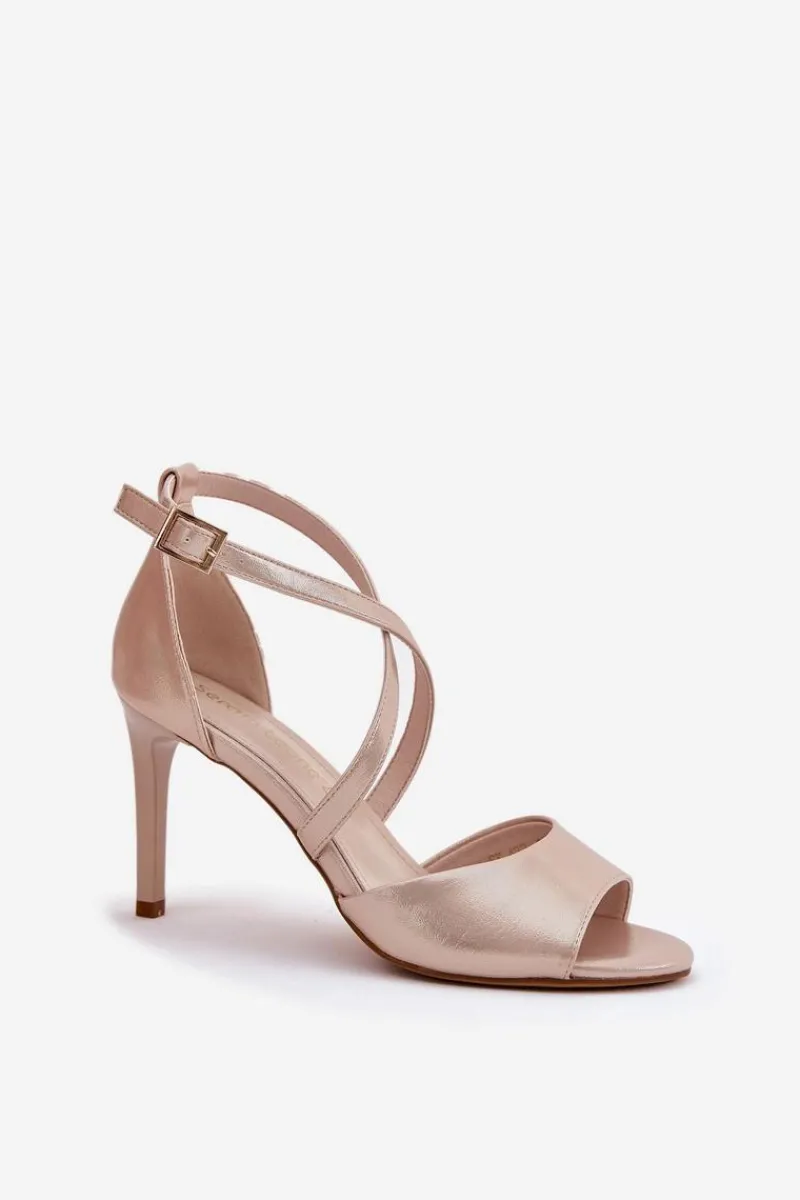 Sandały Na Obcasie>Buty Sergio Leone Sandały Z Przeplatającymi Się Paskami Na Szpilce Sergio Leone SK432 Złote Satynowe