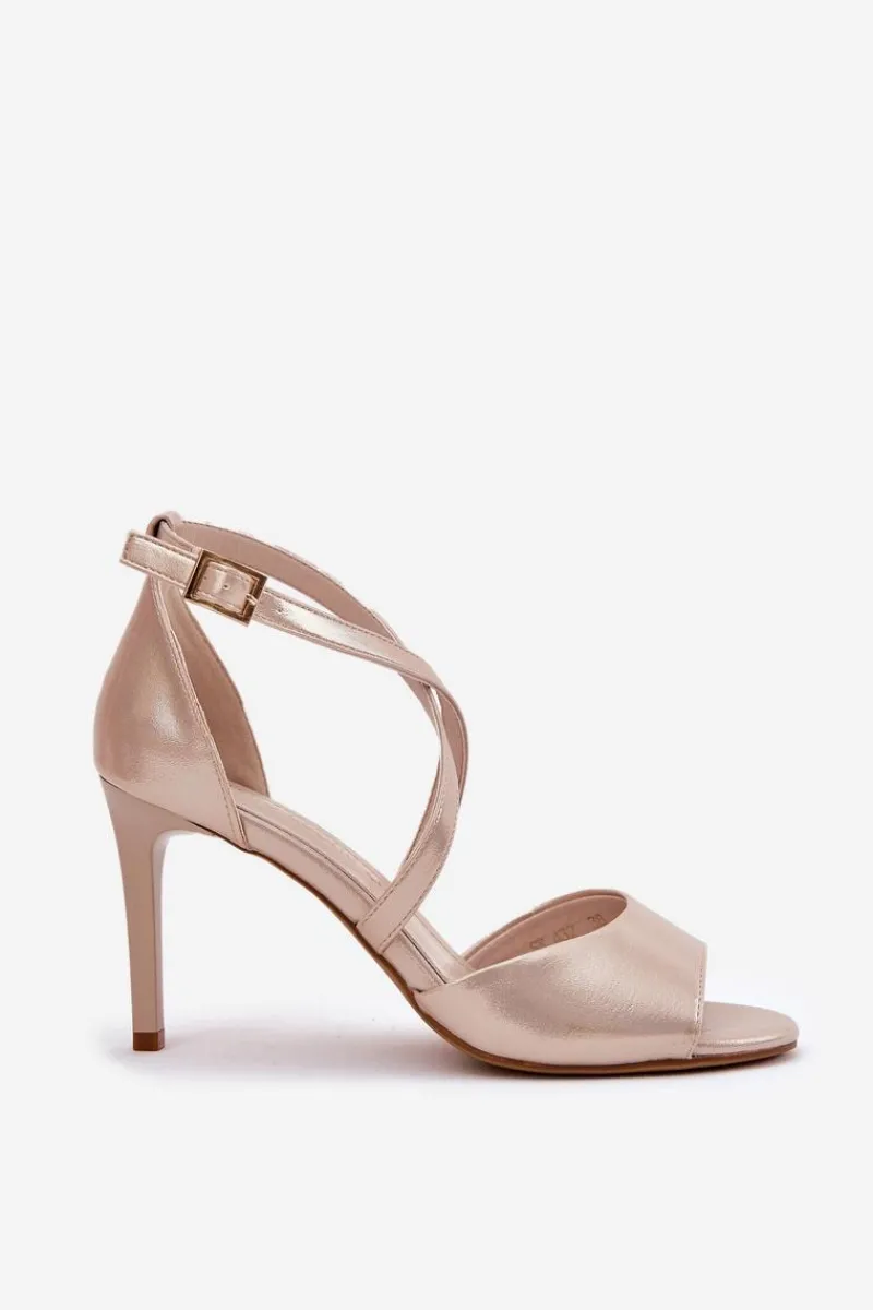 Sandały Na Obcasie>Buty Sergio Leone Sandały Z Przeplatającymi Się Paskami Na Szpilce Sergio Leone SK432 Złote Satynowe