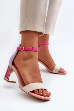 Sandały Na Obcasie>Boto Sandały Zamszowe Na Słupku Różowe Pholia