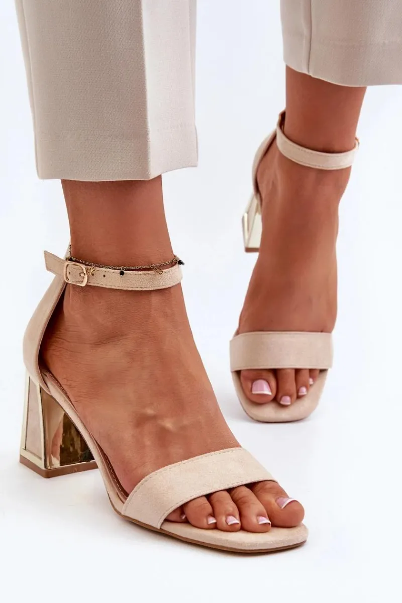 Sandały Zamszowe Na Słupku Beżowe Pholia Damskie Sandały Na Obcasie