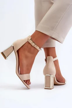 Sandały Zamszowe Na Słupku Beżowe Pholia Damskie Sandały Na Obcasie