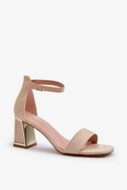 Sandały Zamszowe Na Słupku Beżowe Pholia Damskie Sandały Na Obcasie