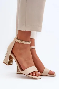 Sandały Zamszowe Na Słupku Beżowe Pholia Damskie Sandały Na Obcasie