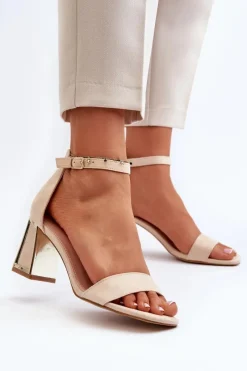 Sandały Zamszowe Na Słupku Beżowe Pholia Damskie Sandały Na Obcasie