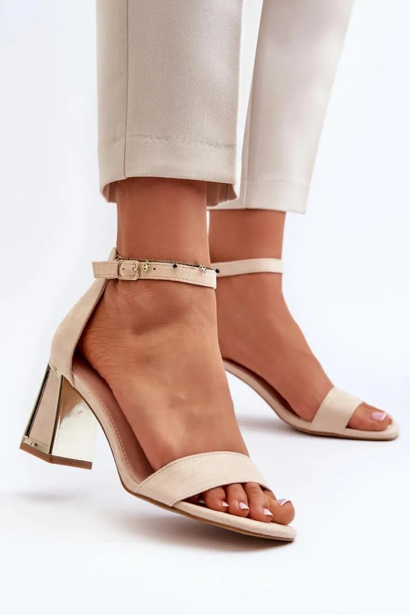 Sandały Zamszowe Na Słupku Beżowe Pholia Damskie Sandały Na Obcasie