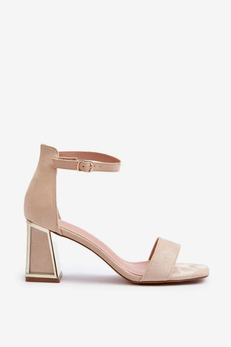 Sandały Zamszowe Na Słupku Beżowe Pholia Damskie Sandały Na Obcasie