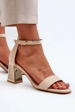 Sandały Zamszowe Na Słupku Beżowe Pholia Damskie Sandały Na Obcasie