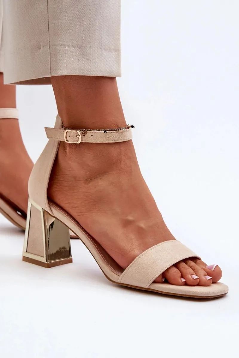Sandały Zamszowe Na Słupku Beżowe Pholia Damskie Sandały Na Obcasie