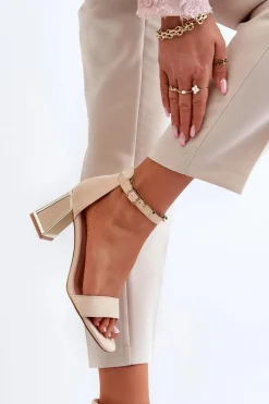 Sandały Zamszowe Na Słupku Beżowe Pholia Damskie Sandały Na Obcasie