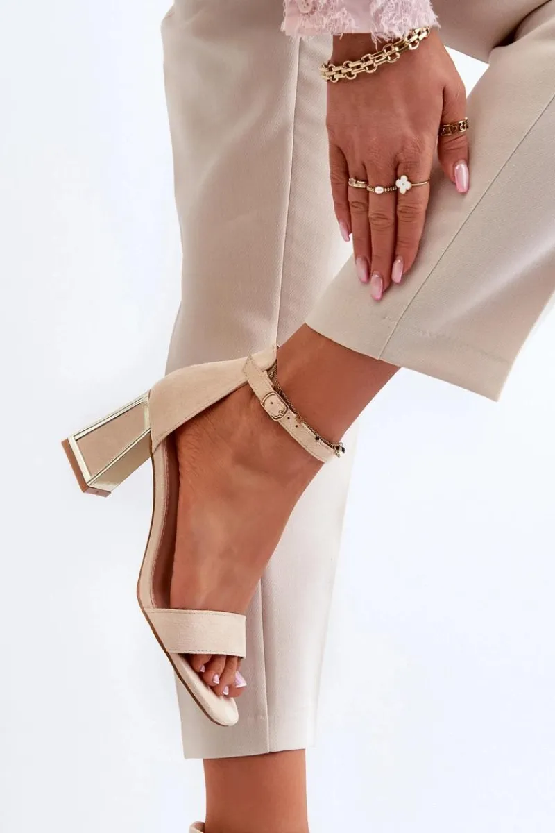 Sandały Zamszowe Na Słupku Beżowe Pholia Damskie Sandały Na Obcasie