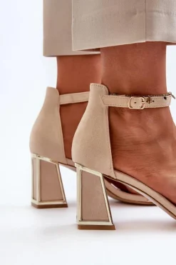 Sandały Zamszowe Na Słupku Beżowe Pholia Damskie Sandały Na Obcasie